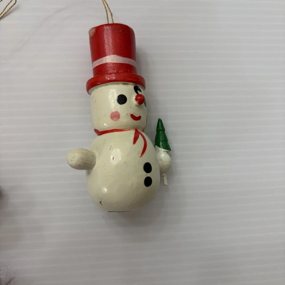 Vintage 70s 80s Wooden Christmas Tree Ornaments Lot Of 8 Folk Art Angel Santa